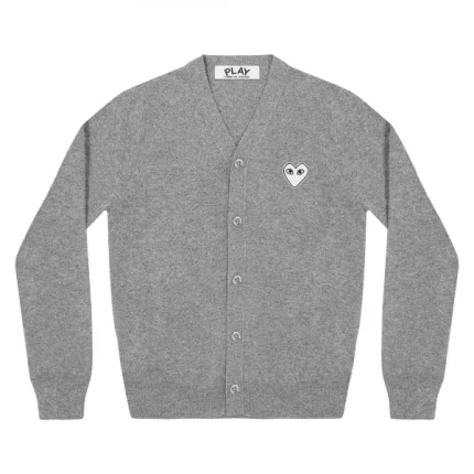 play men’s cardigan white heart natural series light grey