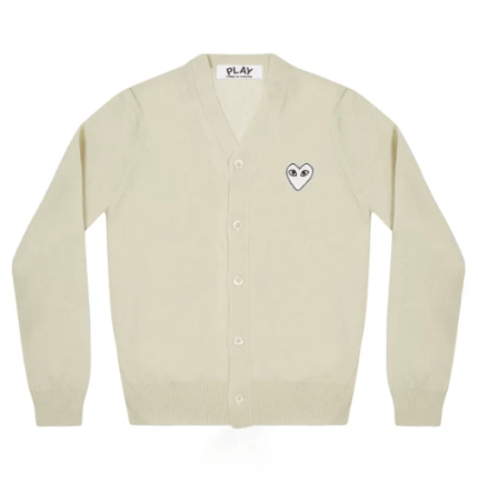 CDG MENS CARDIGAN WHITE HEART NATURAL SERIES OFF WHITE