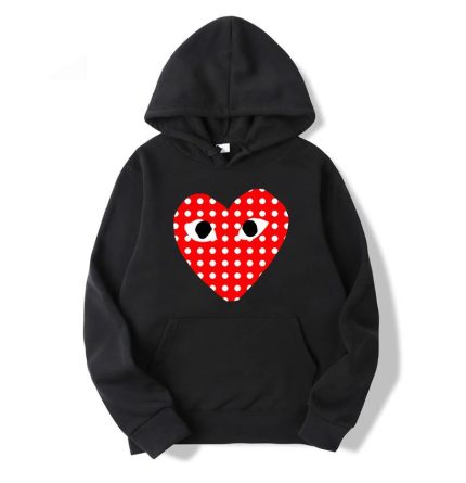Comme Des Garcons White Dotted Heart Hoodie
