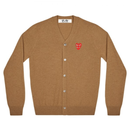 PLAY MENS CARDIGAN WITH RED FAMILY HEART (BROWN)