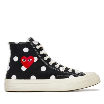 CDG Converse Red Heart Polka Dot Sneakers 70 High (Black)