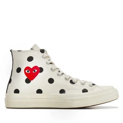 CDG Converse Red Heart Polka Dot Sneakers 70 High (White)