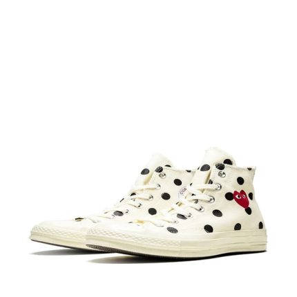 CDG Converse Red Heart Polka Dot Sneakers 70 High (White)