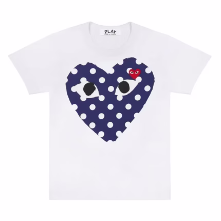 CDG White Polka Dots Printed Double Heart Tee